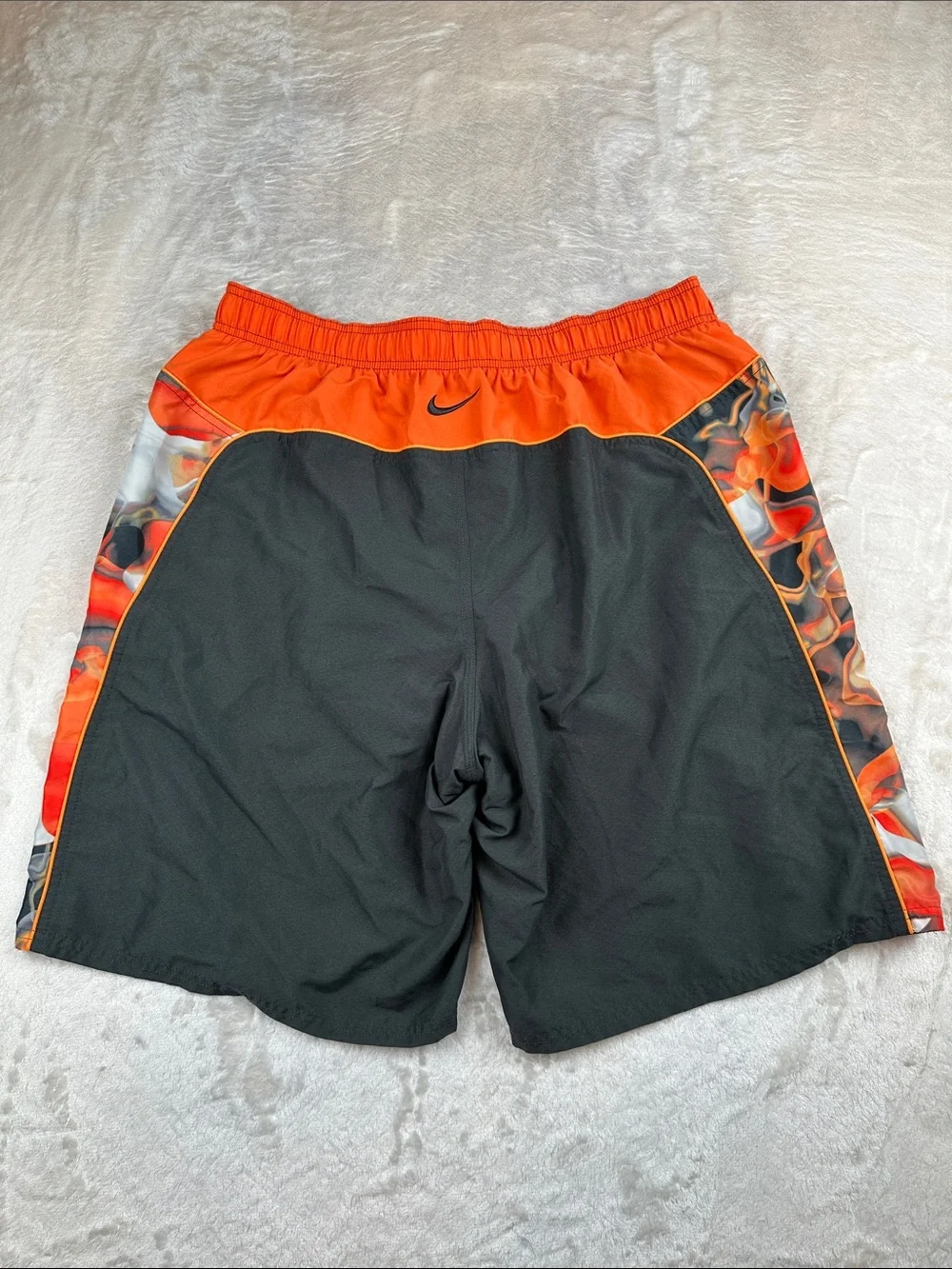 Nike Swim Volley Shorts Mens XL Black Orange Lined Drawstring Beach Trunks